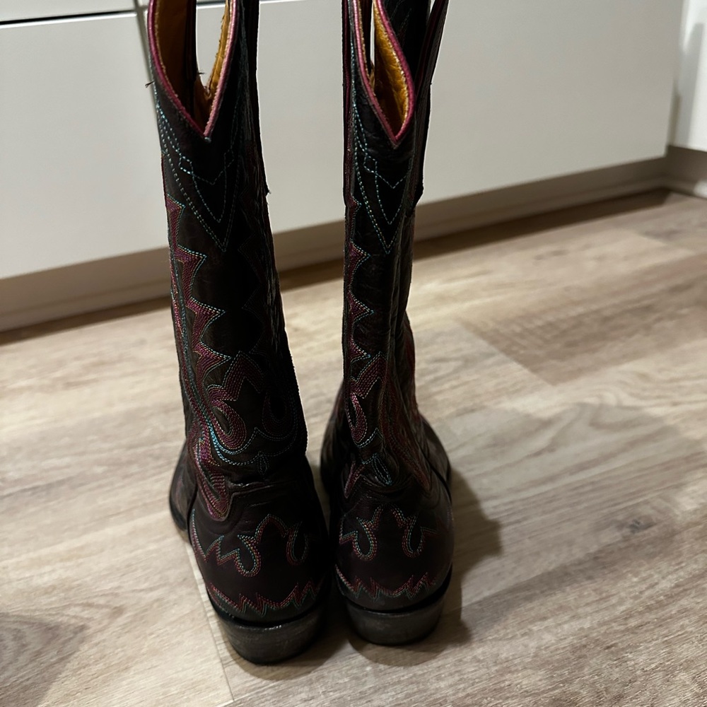 Old Gringo Boots size 9 brown with pink & teal stitching - Picture 3 of 5